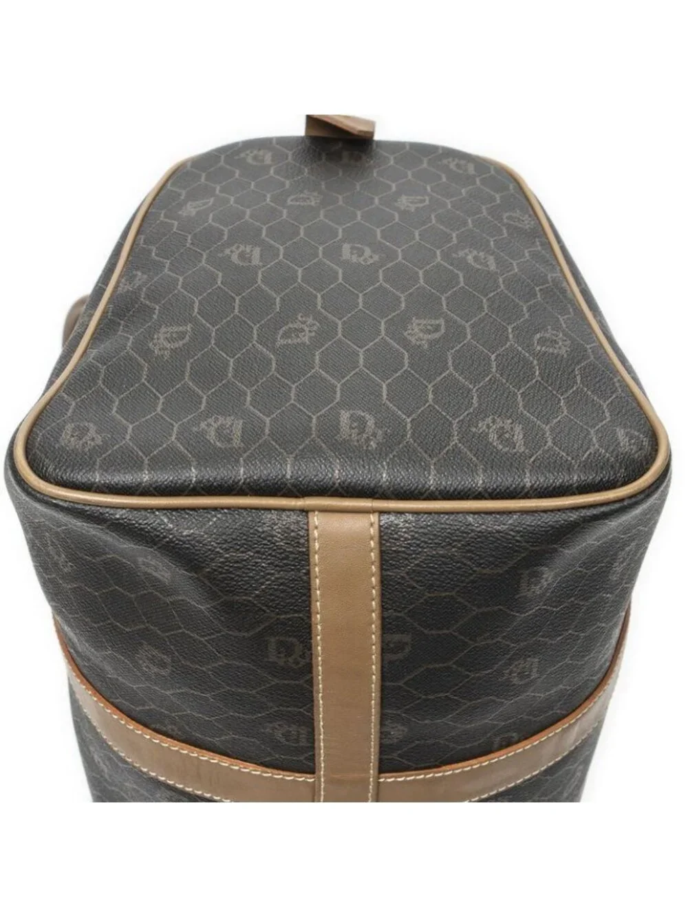 Dior Vintage Small Travel Boston Dark Gray Brown Honeycomb Canvas Shoulder Bag - Picture 8 of 10